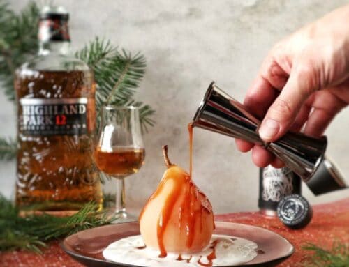 Stoofperen in appelsap met Highland Park whisky karamelsaus