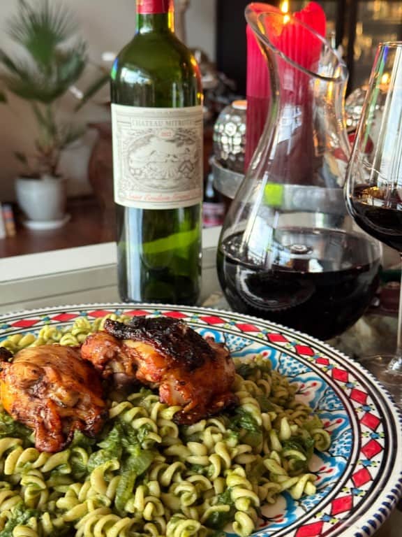 Tequila kip van de weber lumin bbq met pasta spinazie basilicum saus