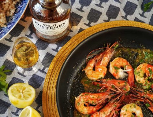 Old Pulteney Huddart Single Malt & garnalen geflambeerd met whisky