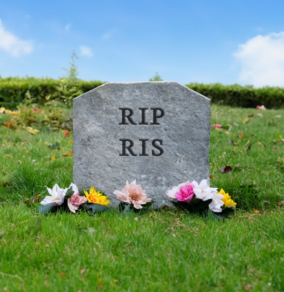 grafsteen met opschrift RIP RIS