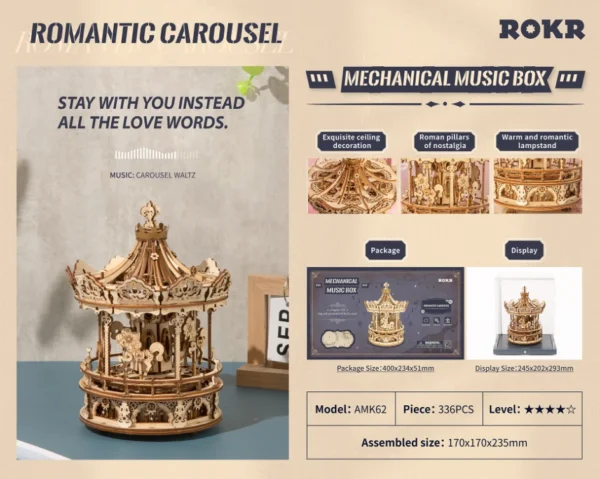 amk62 poster AMK62 Romantic Carousel - Houten Bouwpakket 3D-Puzzel DIY Robotime/ROKR/Rolife