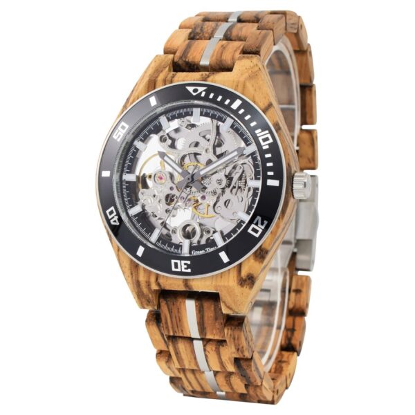 1967140656 GreenTime ZW183C houten heren horloge met een automatisch uurwerk. GreenTime wood watch