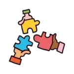 drie handen die elk een puzzelstukje vathouden. Ze bewegen naar elkaar toe omdat zij willen samenwerken