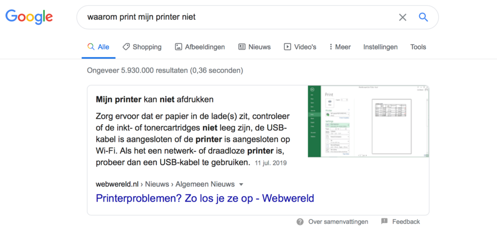 Waarom print mijn printer niet