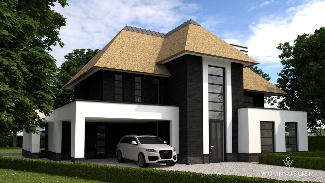 Modern herenhuis ontwerp – entree en centrale voorgevel Entree modern herenhuis ontwerp met imposante raampartij