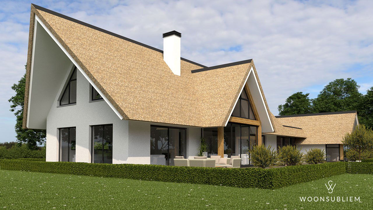 modere schuurwoning met rieten kap ontwerp door woonsubliem ontworpen
