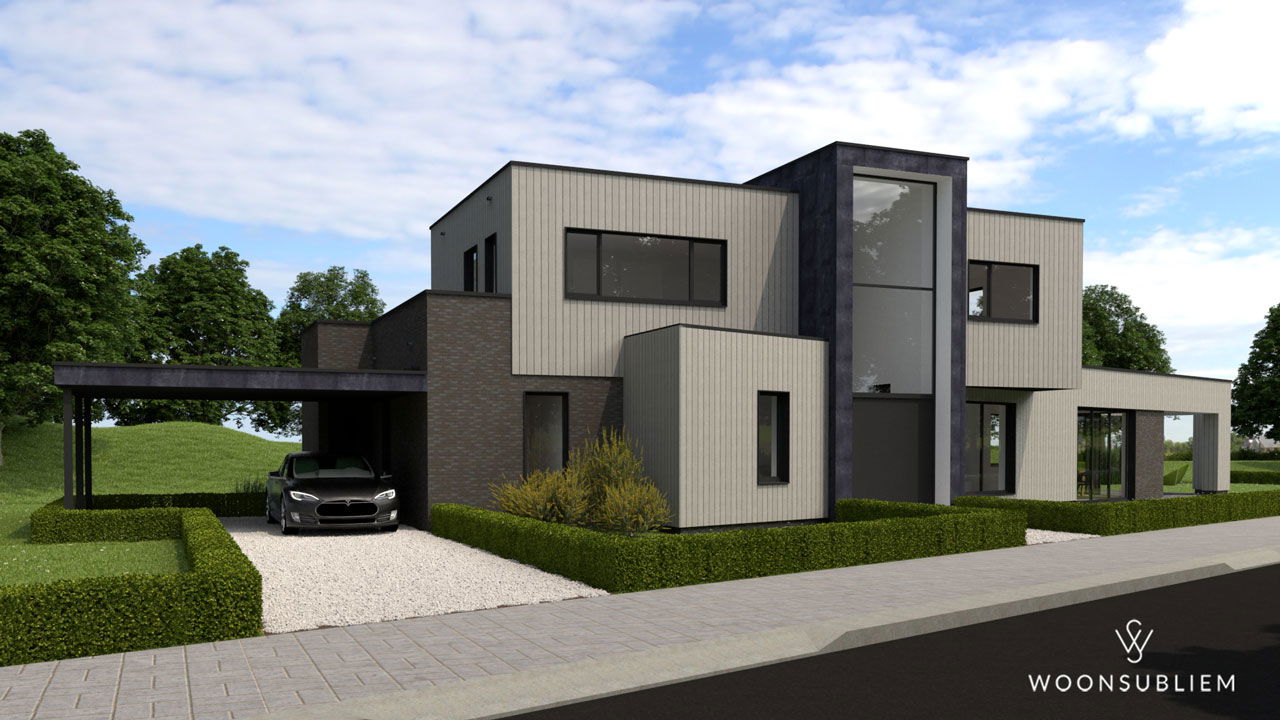 Kubistisch woningontwerp in Sneek met moderne lijnen en geïntegreerde carport – WoonSubliem