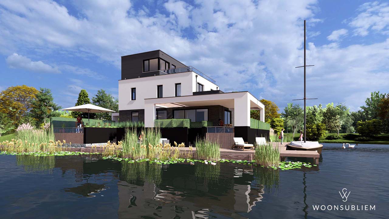 moderne kubistische villa aan het water in Almere 172 WoonSubliem