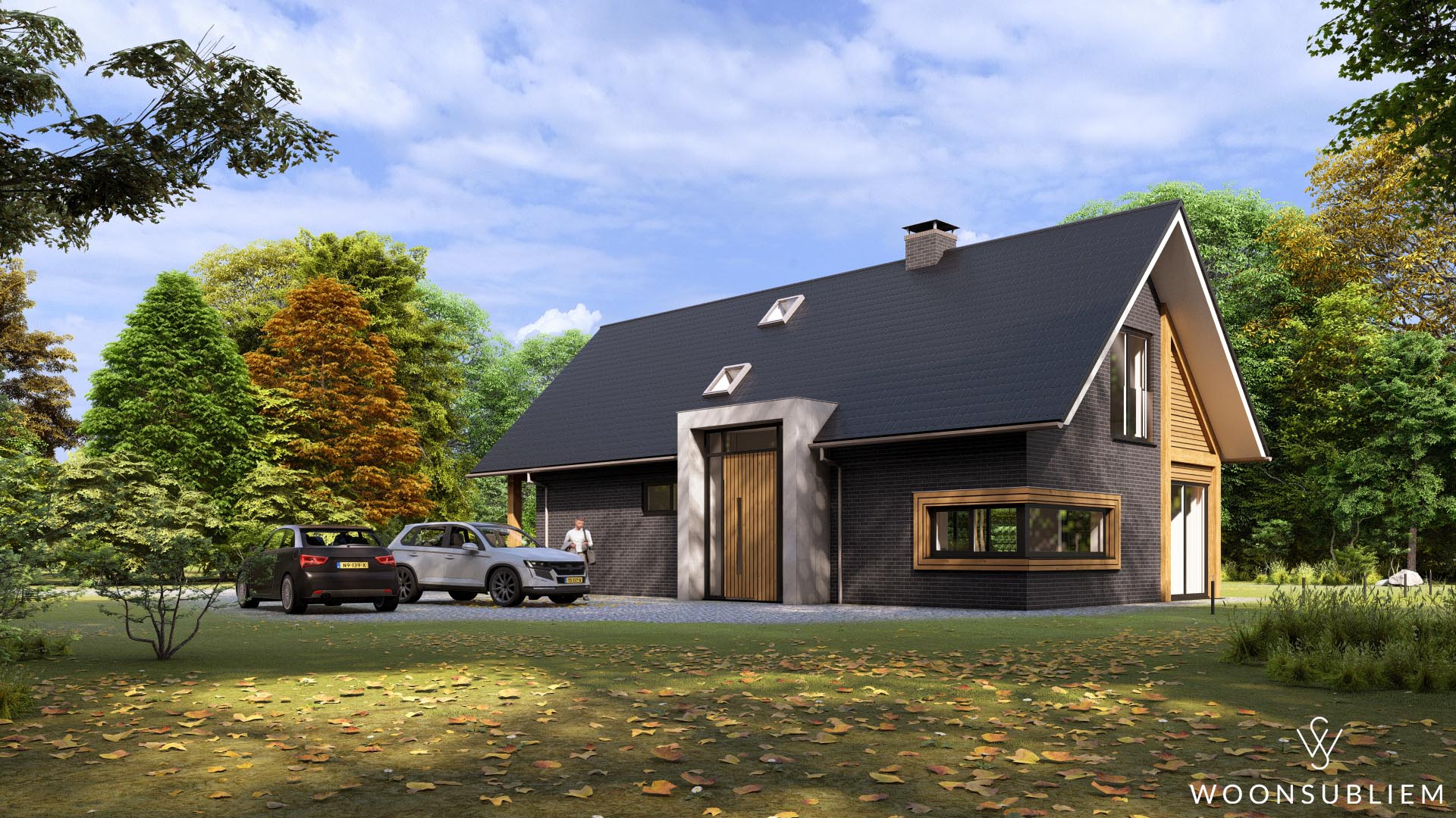 Statige entree van exclusieve schuurwoning in Loenen Voorkant met houten entree van moderne landelijke schuurwoning in Loenen