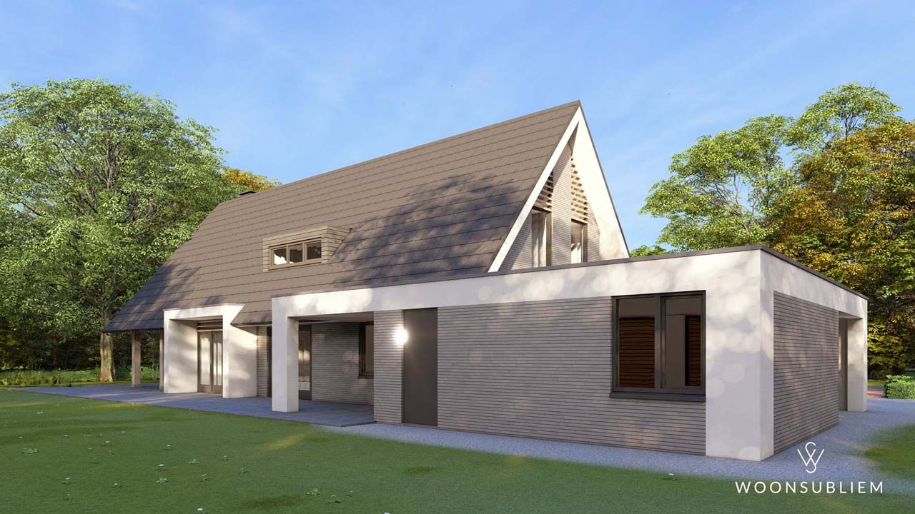 Moderne levensloopbestendige woning Nooitgedacht met aanbouw Levensloopbestendige woning in Nooitgedacht met moderne aanbouw en vlakke gevel.