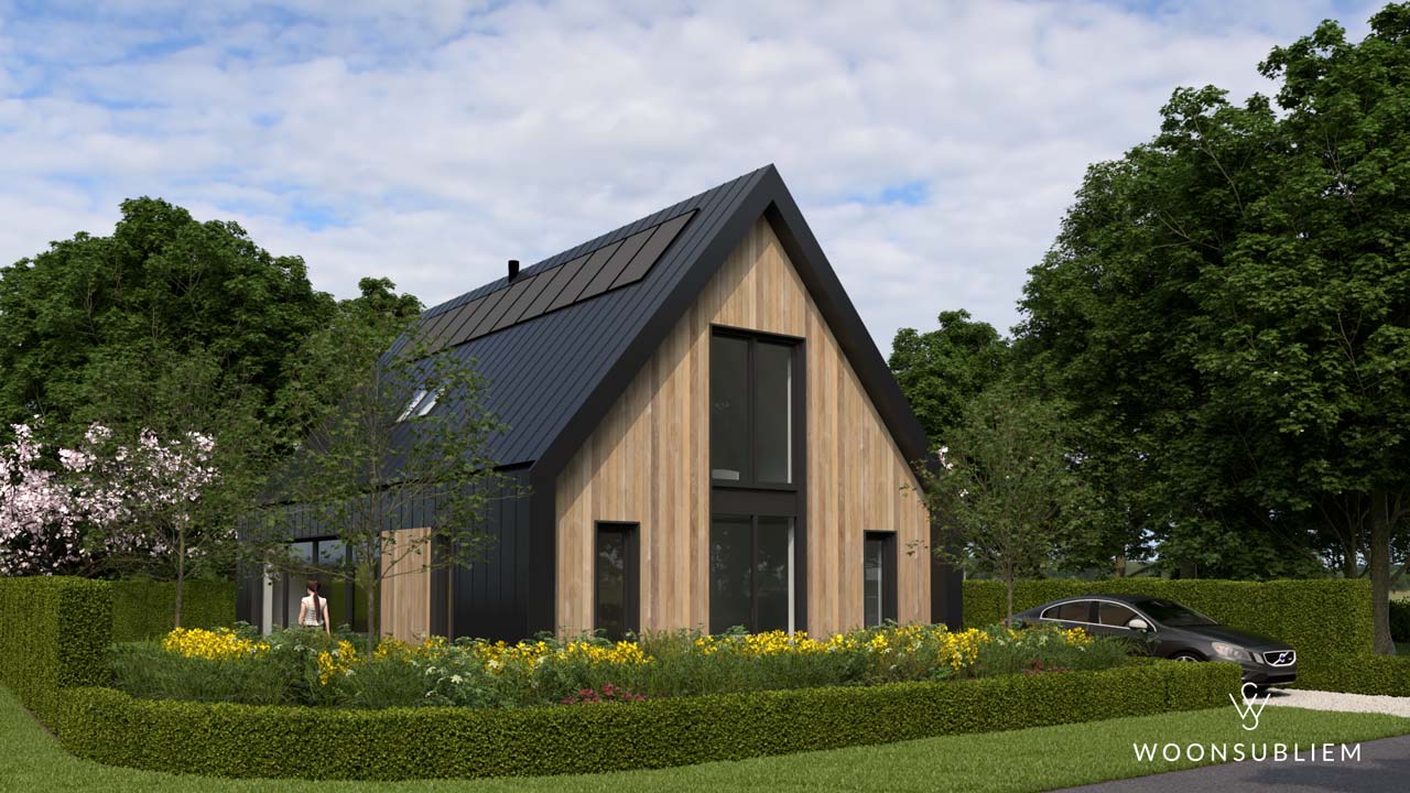 Voorzijde links van stoere schuurwoning Veghel met tuin en opr