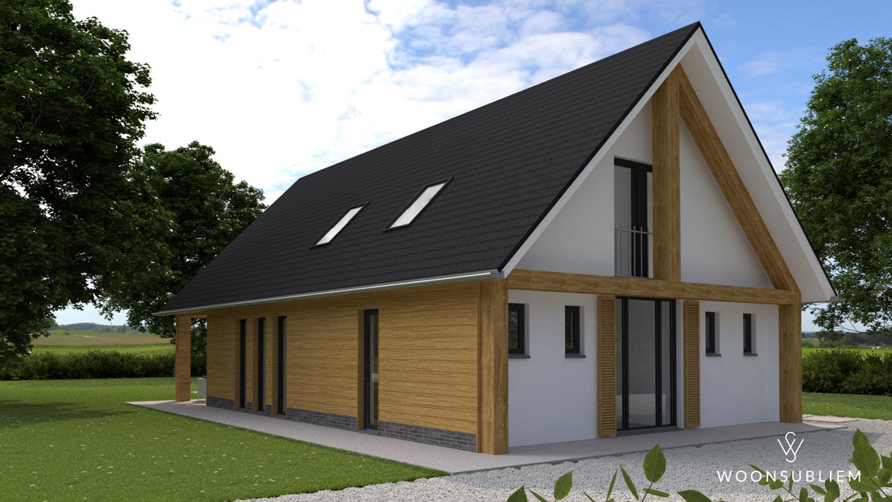 Schuurwoning gelijkvloers in Heesch met houten gebinten en moderne entree.