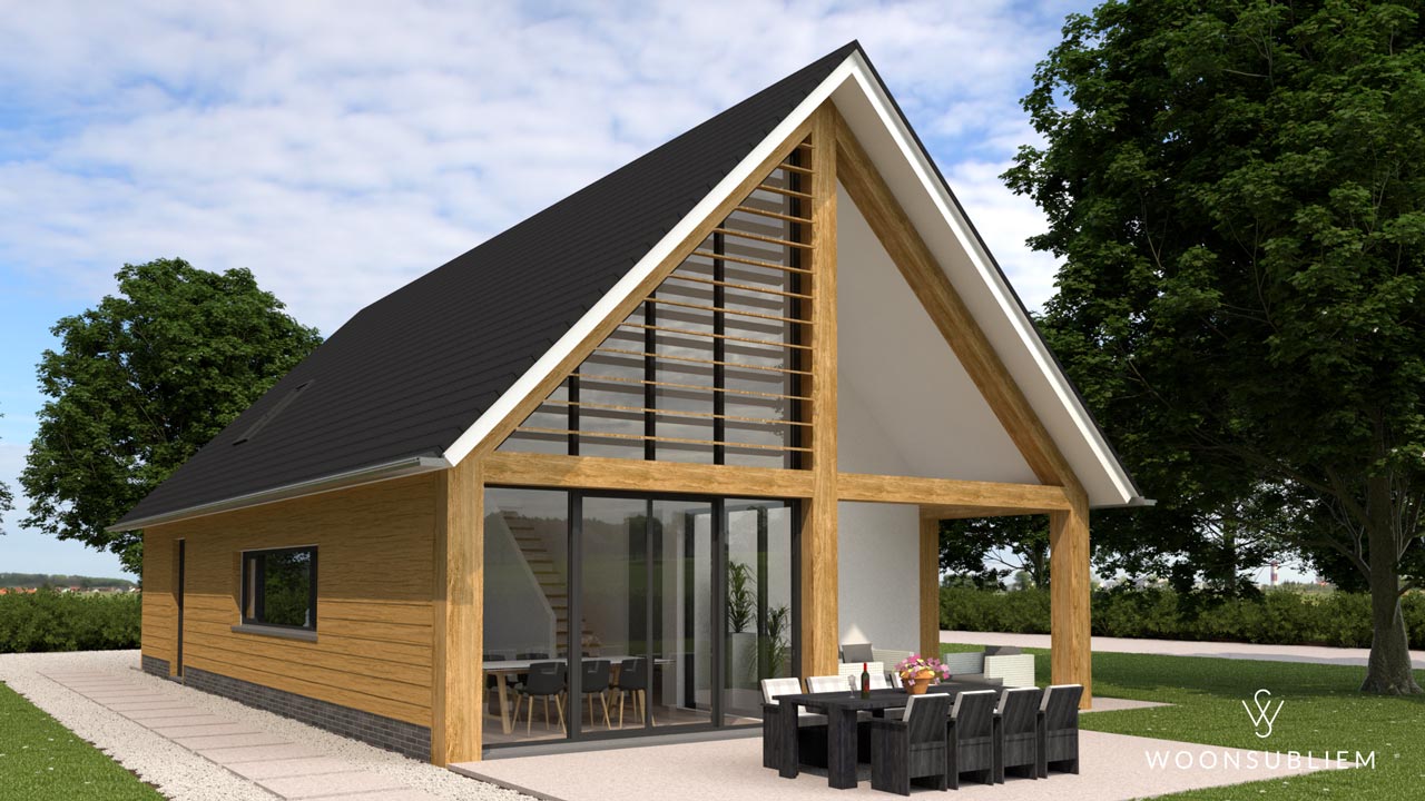 Schuurwoning gelijkvloers in Heesch met terras en grote glaspartijen.