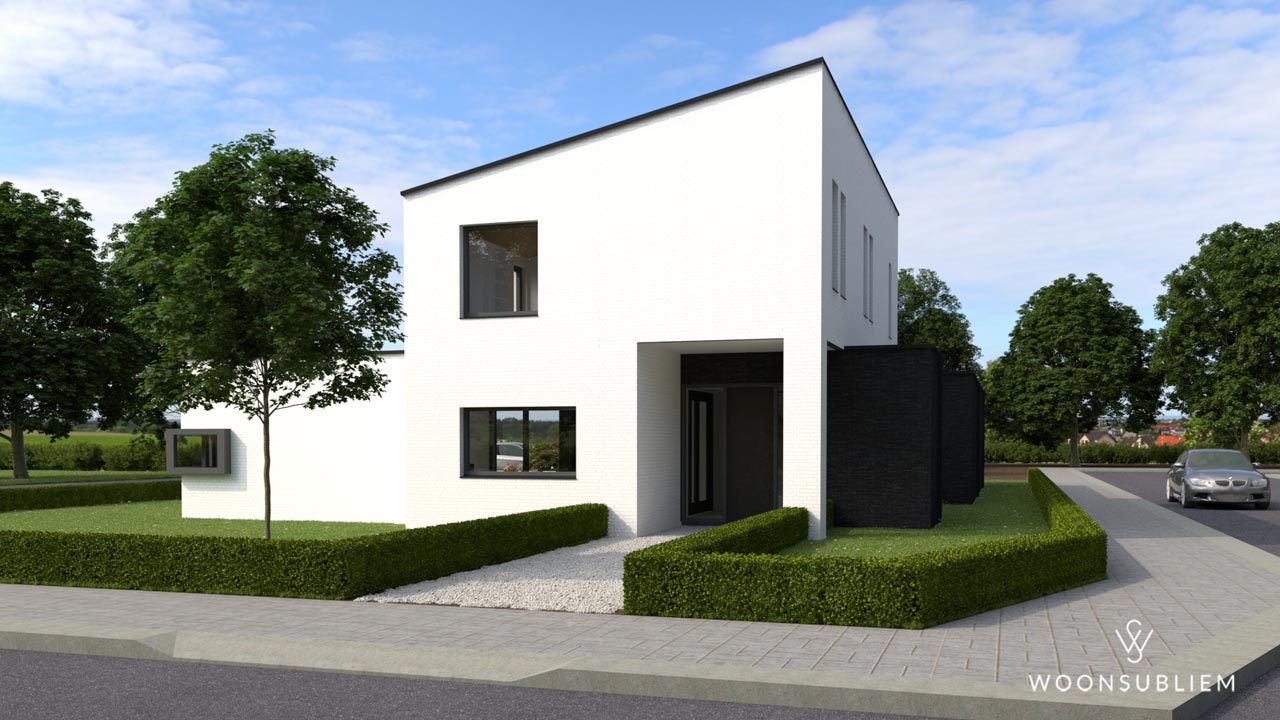 Rechtergevel moderne villa Voorhout met strak kubistisch ontwerp