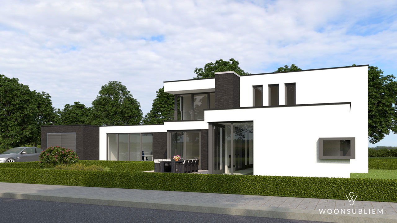 moderne villa met wit stucwerk 